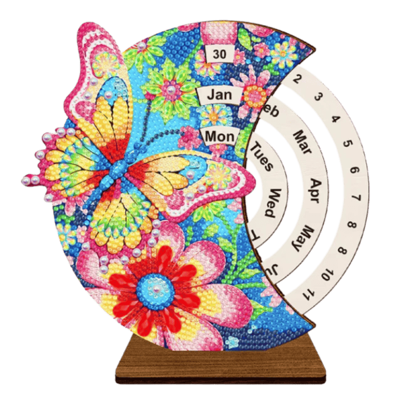 Diamond Painting Ewiger Kalender | Schmetterling & Blumen