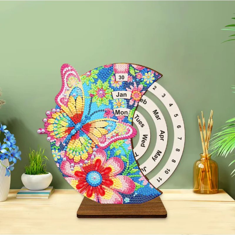 Diamond Painting Ewiger Kalender | Schmetterling & Blumen