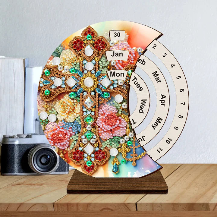 Diamond Painting Ewiger Kalender | Blumen Kreuz