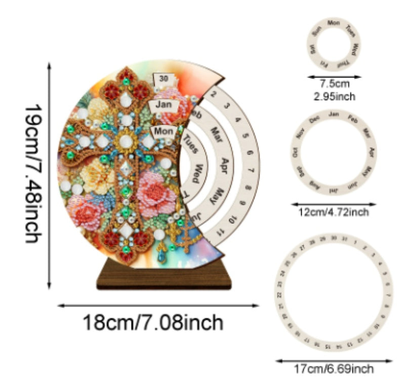 Diamond Painting Ewiger Kalender | Blumen Kreuz