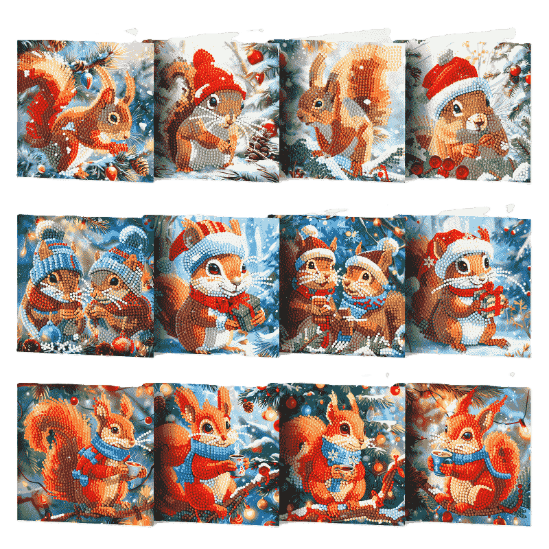 12 Weihnachtskarten – Weihnachts Eichhörnchen Set