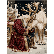 Weihnachtsmann und sein Rentier - Premium Perlen Diamond Painting - Diamond Painting