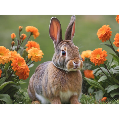 Hase zwischen Blumen