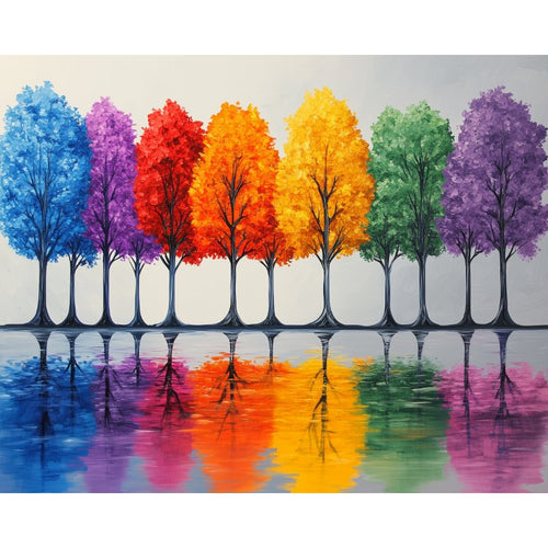 Bunte Bäume spiegeln sich
