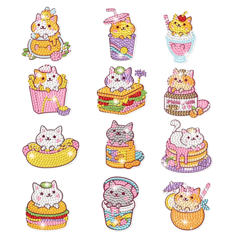 Diamond Painting Sticker – Set mit 12 Kätzchen