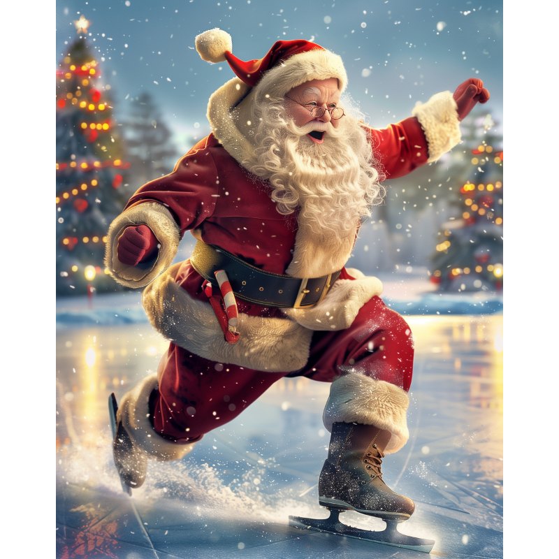 Fröhlicher Santa beim Eislaufen