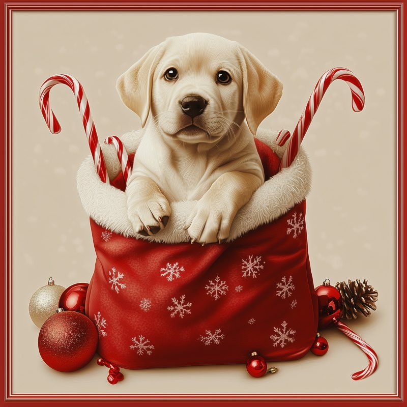 Welpe in der Weihnachtstüte