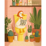 Weiße Gans auf der Toilette - Diamond Painting