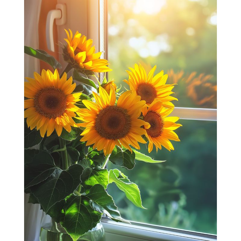 Sonnenblumen am Fenster