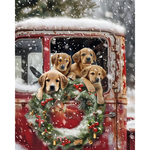 Labradore im roten Lastwagen