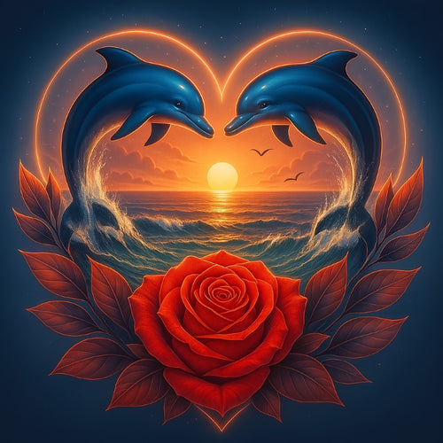 Delfinherz und rote Rose
