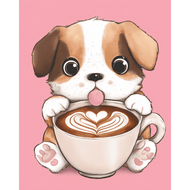 Süßes Hündchen mit Cappuccino - Diamond Painting
