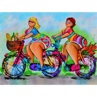Fröhliche Malerei - Dicke Damen auf dem Fahrrad