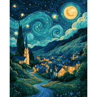 Sternennacht über dem Dorf - Diamond Painting