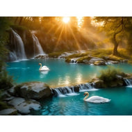 Wasserfall mit See und Schwänen