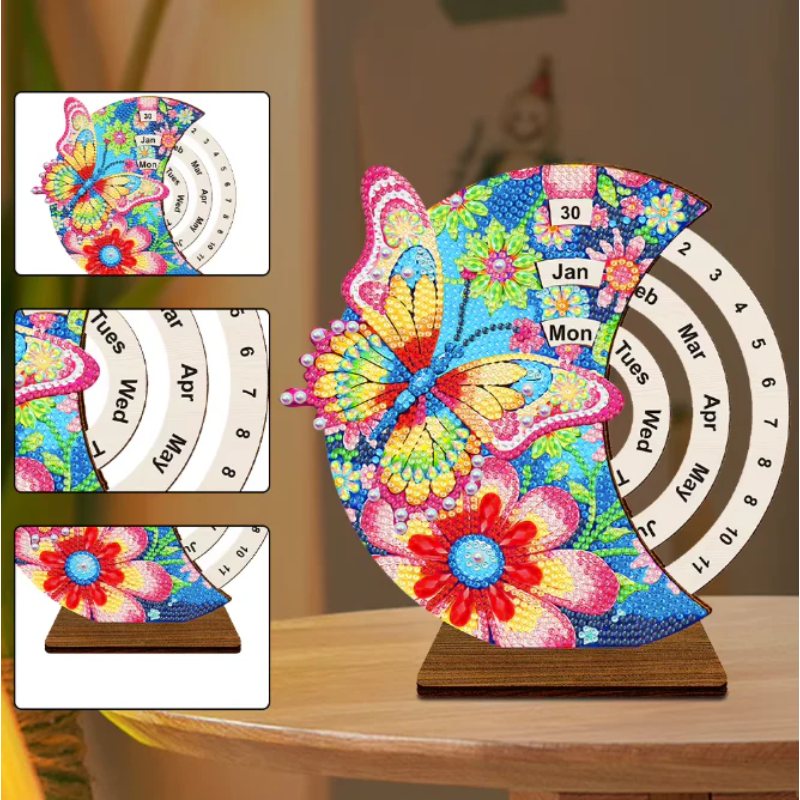 Diamond Painting Ewiger Kalender | Schmetterling & Blumen