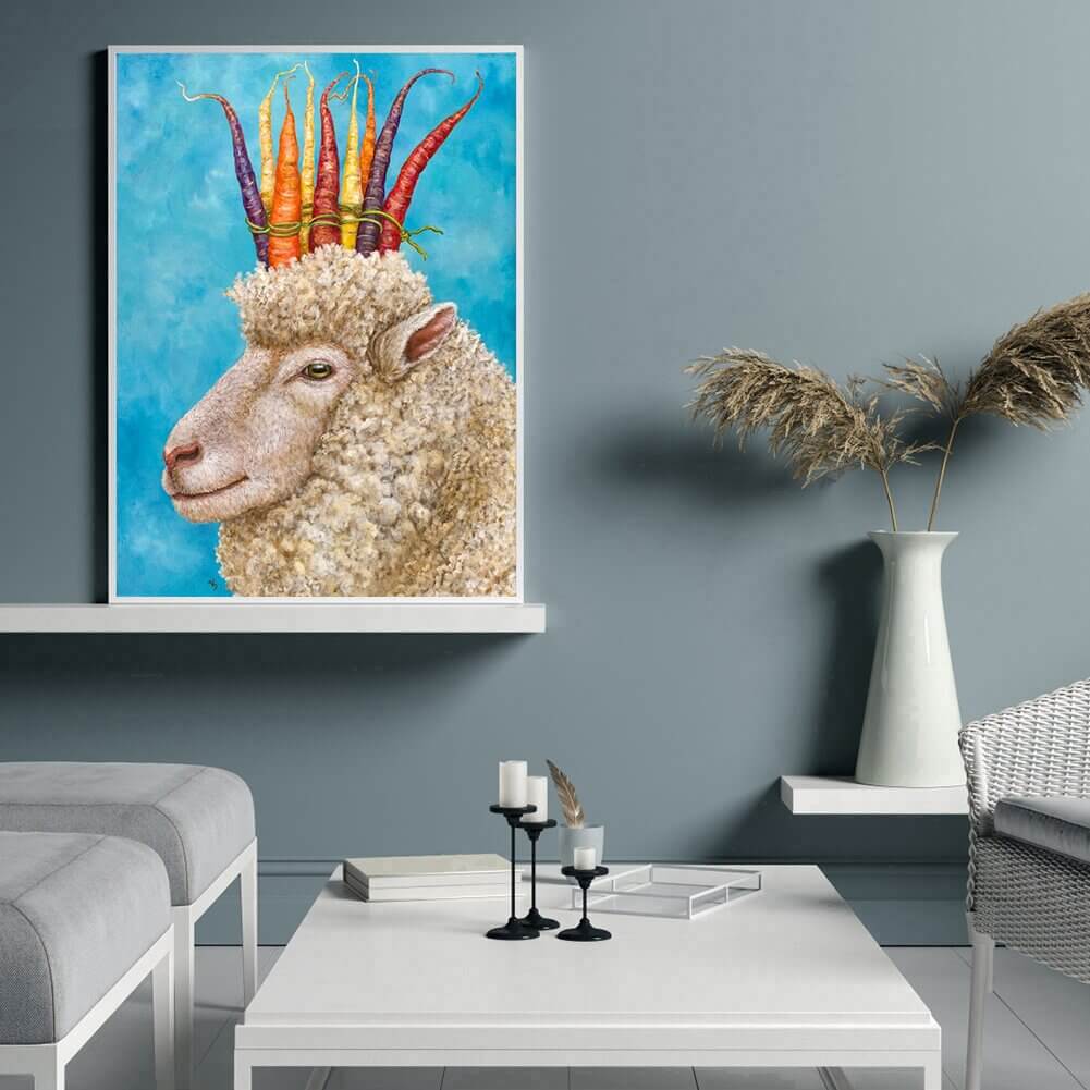 Schaf mit Karottenkrone 50x70cm
