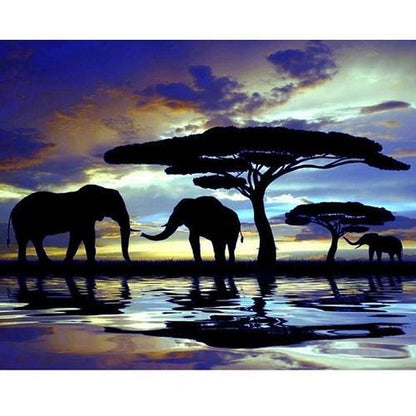 Elefantensilhouette bei Sonnenuntergang Diamond painting Deutschland | Diamond painting eigenes bild | Diamond painting kaufen | Diamond painting 5D | Diamond painting amazon | Diamond painting eigenes foto