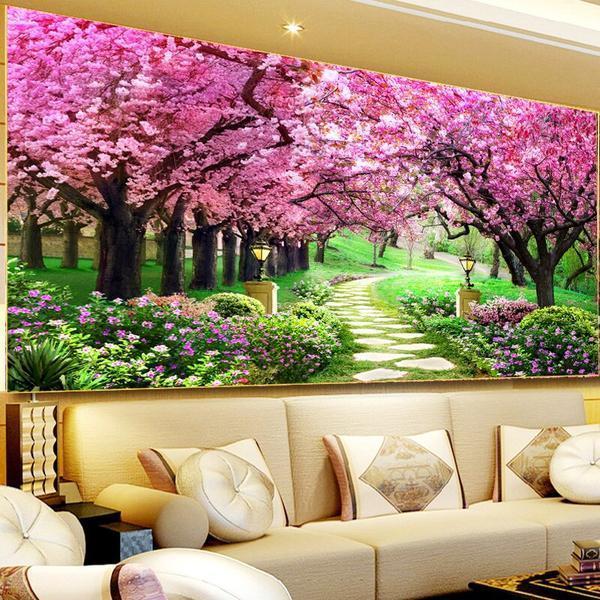 Garten mit rosa Bäumen va. 50x80cm Diamond painting Deutschland | Diamond painting eigenes bild | Diamond painting kaufen | Diamond painting 5D | Diamond painting amazon | Diamond painting eigenes foto