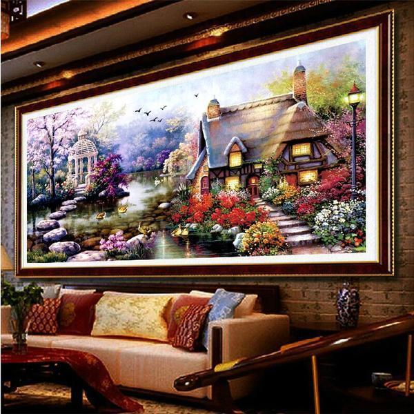 Gemütliche Hütte mit Weg über Wasser ab 50x100cm Diamond painting Deutschland | Diamond painting eigenes bild | Diamond painting kaufen | Diamond painting 5D | Diamond painting amazon | Diamond painting eigenes foto