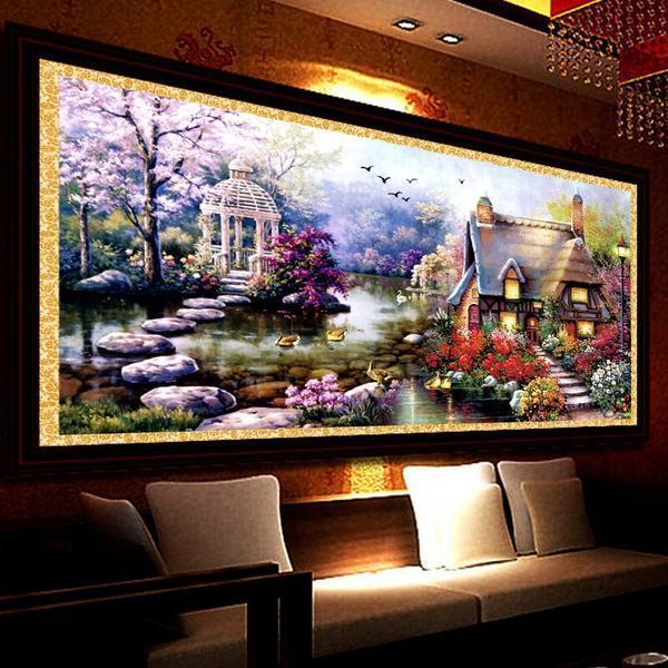 Gemütliche Hütte mit Weg über Wasser ab 50x100cm Diamond painting Deutschland | Diamond painting eigenes bild | Diamond painting kaufen | Diamond painting 5D | Diamond painting amazon | Diamond painting eigenes foto