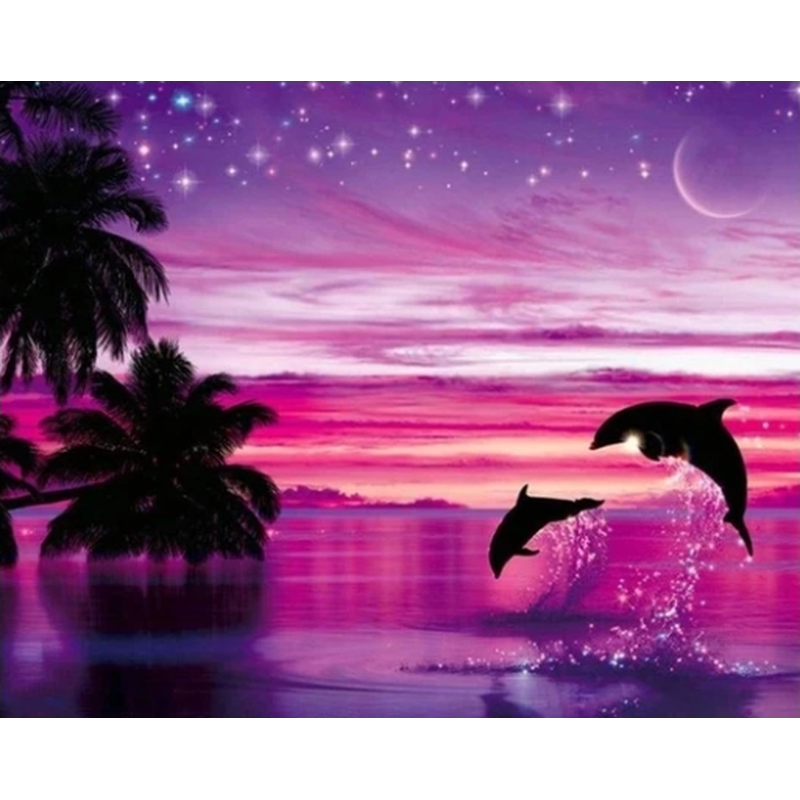 Orcas bei Mondschein Diamond painting Deutschland | Diamond painting eigenes bild | Diamond painting kaufen | Diamond painting 5D | Diamond painting amazon | Diamond painting eigenes foto