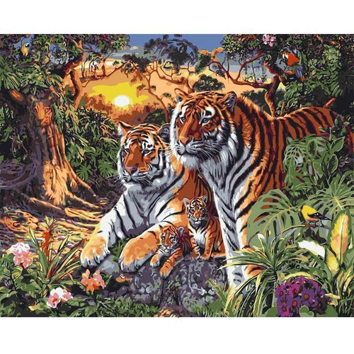 Tijger familie - Schilderen op nummer Diamond painting | Eigen foto | Dieren | Kopen | Dikke dames | Action | Nederland | Steentjes | Diamant | De Diamond Painter