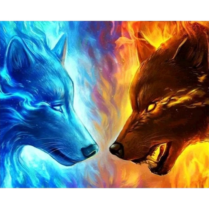 Wasser vs. Feuer Wolf Diamond painting Deutschland | Diamond painting eigenes bild | Diamond painting kaufen | Diamond painting 5D | Diamond painting amazon | Diamond painting eigenes foto