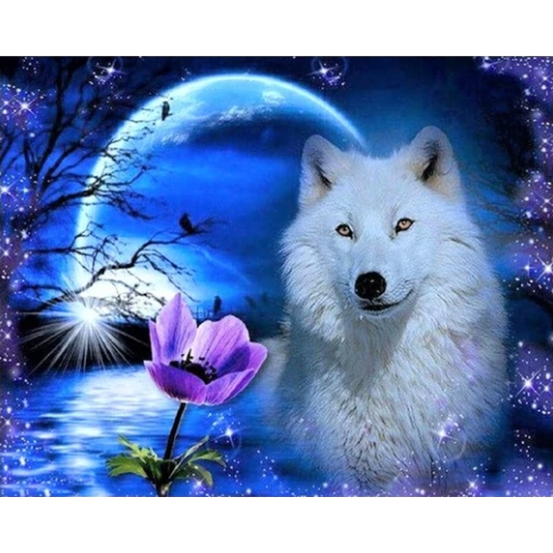 Weißer Wolf mit Blume Diamond painting Deutschland | Diamond painting eigenes bild | Diamond painting kaufen | Diamond painting 5D | Diamond painting amazon | Diamond painting eigenes foto