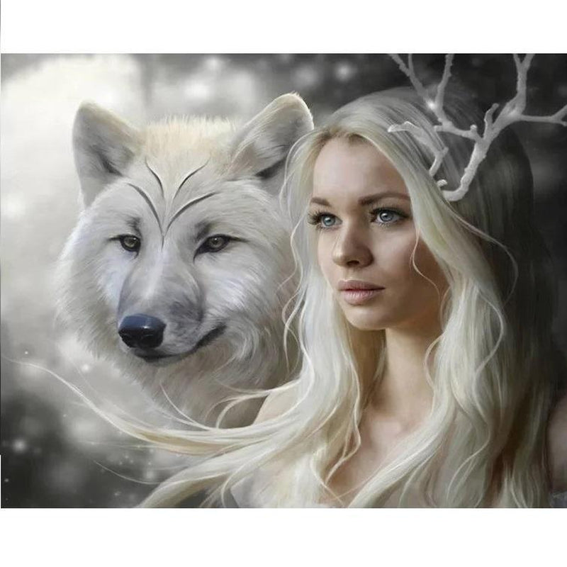 Wolf mit Frau Diamond painting Deutschland | Diamond painting eigenes bild | Diamond painting kaufen | Diamond painting 5D | Diamond painting amazon | Diamond painting eigenes foto