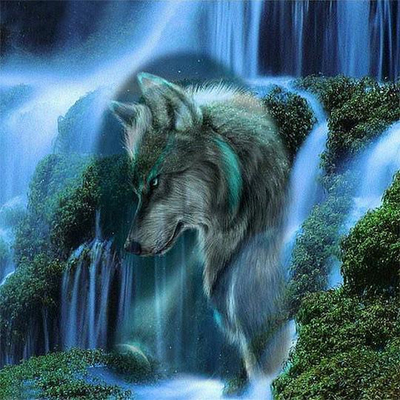 Wolf mit Wasserfall Diamond painting Deutschland | Diamond painting eigenes bild | Diamond painting kaufen | Diamond painting 5D | Diamond painting amazon | Diamond painting eigenes foto